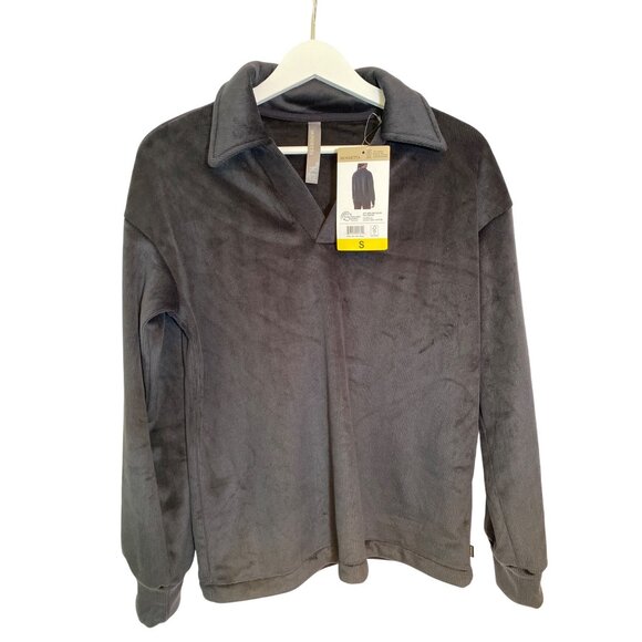 Mondetta Soft Corduroy Fleece Pullover S Black Relaxed Fit - Picture 1 of 11